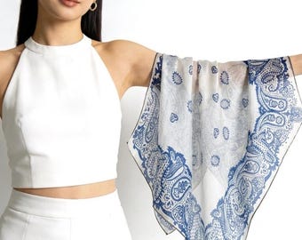 Canglan Ripple Silk Scarf for Women, Luxury 25" Paisley Mulberry Silk Neckerchief, Elegant Summer Waistband Hair Tie, Artisan Gift her