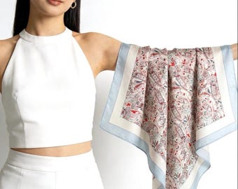 Minimalist Silk Scarf 25" Square Crepe de Chine Neck Head Scarf for Women, Gentle Geometric Luxury Accessory, Chic Gift for Her, Soft Silk