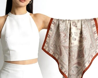 Elegant Apricot 65x65cm (25.5") Crepe de Chine Silk Scarf - 100% Mulberry Silk Neckerchief, Chic Minimalist Aesthetic Scarf for Women