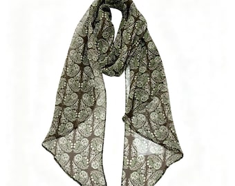 Colorful Leaves  Silk Georgette Long Scarf 32x155cm, 100% Mulberry Silk Chiffon, Lightweight Foliage Print Shawl, Gift for Her