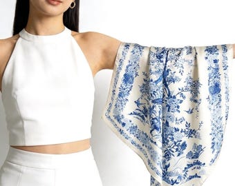 100% Maulbeerseide Schal 21 "x 21" 53 x 53 cm, Elegantes Blaues quadratisches Tuch, Seide Halstuch, Kleines Haar Bandana, Geschenk für Sie