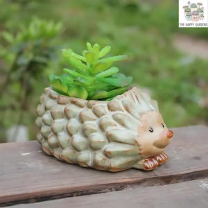 Cute Hedgehog Planter Pot, Adorable Animal Succulent Holder, Mini Hedgehog Decor, Ceramic Clay Garden Decor, Small Space Home Office Gift