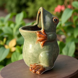 Ceramic Frog Planter, Succulent Pot, Animal Planter, Garden Decor, Cute Plant Pot, Frog Flower Pot, Whimsical Decor, Novelty Indoor Planter