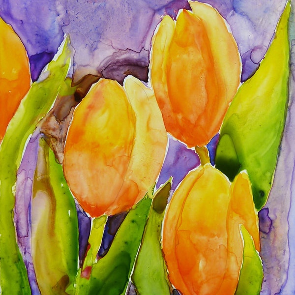 original painting, orange tulips