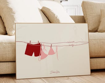 Personalised Couple Print, Laundry Room Decor, Couple Illustration, Custom Couple Print, Cute Valentines Gift, Unique Anniversary Gift