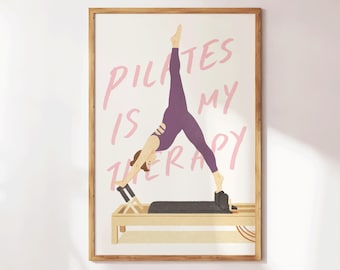 Aesthetic Pilates is My Therapy, Pilates Poster, Retro Pilates Wall Art, Pilates Studio Decor, Gift for Pilates Lover, Fitness Wall Decor