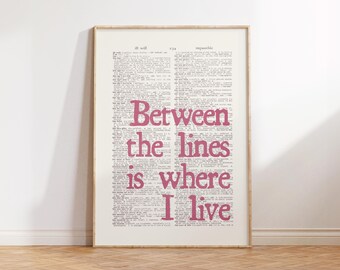 Between The Lines is Where I Live, Reading Nook Decor, Retro Book Wall Art, Bookish Poster, Gift for Book Lovers, Vintage Book Nook Decor