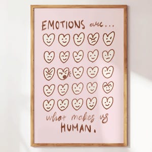 Las emociones nos hacen humanos, póster motivacional, arte mural de autocuidado, impresión con cita inspiradora, arte de salud mental, ilustración bonita