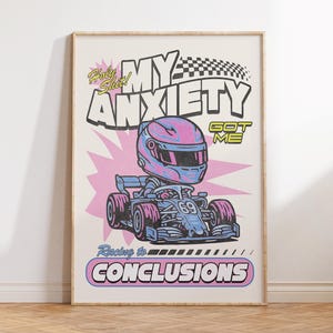 Mi ansiedad me hizo sacar conclusiones precipitadas, arte mural con citas inspiradoras, decoración retro para apartamentos, impresión con citas, decoración de sala de estar, arte mural rosa