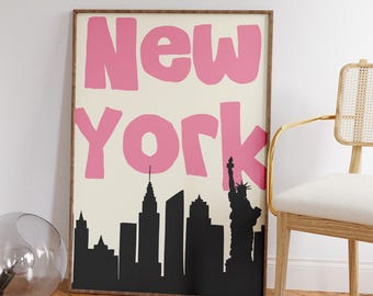 New York Reiseposter – Retro City Poster mit New York Kunst & Typografie, perfekt als Wohnzimmer oder Wohnung Wand Dekoration Geschenk