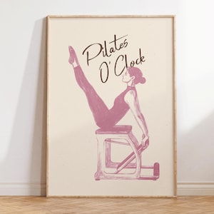 Pilates O&#39;Clock, Pilates Poster, Funny Pilates Wall Art, Pilates Studio Decor, Gift for Pilates Lover, Girly Print, Fitness Wall Decor