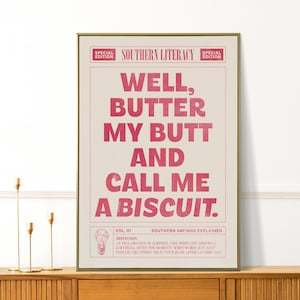 Call Me Biscuit, Southwestern Print, Western Home Decor, Pink Apartment Decor, Funny Bar Cart Print, Retro Cowboy Wall Art, Newspaper