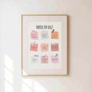 Notes To Self, Motivational Poster, Self Care Wall Art, Inspirational Quotes Print, Minimalist Printable, Mental Health Art, Pink Wall Art