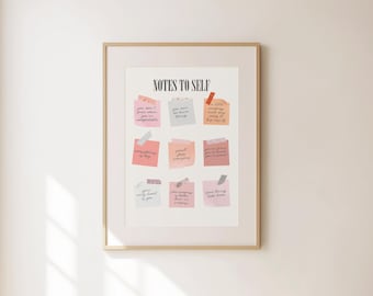 Notes To Self, Motivational Poster, Self Care Wall Art, Inspirational Quotes Print, Minimalist Printable, Mental Health Art, Pink Wall Art