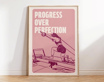 Progress Over Perfection, Pilates Wall Art, Pilates Studio Decor, Gift for Pilates Lover, Hot Girly Print, Fitness Wall Decor, Gym Poster