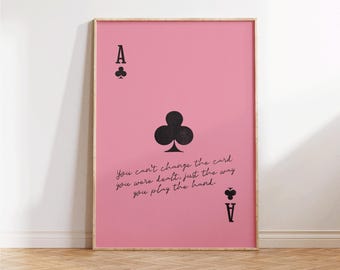 Speelkaartafdruk, aaskaarten kunst aan de muur, positieve citaten kunst, preppy muurdecor, trendy appartementdecor, esthetisch decor, minimalistische print
