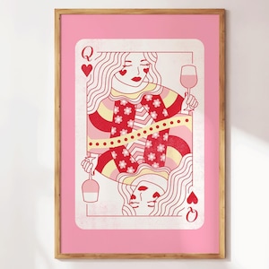 Queen of Hearts Print - Feminist Wall Art - Playing Card Trendy Decor - Preppy Bedroom Apartment Art - Y2K Maximalist Aesthetic Gift Girls