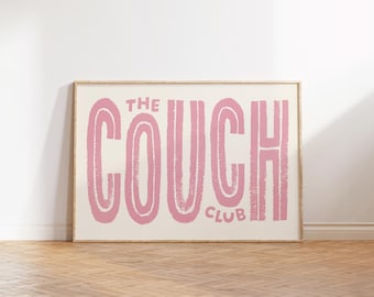 The Couch Club, Aesthetic Apartment Decor, Minimalist Typography Print, Large Living Room Wall Art, Gift for Homebody, Office Wall Decor