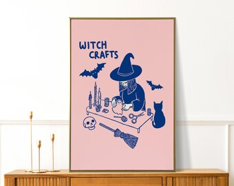Quirky Witch Crafts, Cute Witch Print, Funny Halloween Wall Art, Sarcastic Quote, Spooky Art, Kawaii Witch Poster, Halloween Home Decor