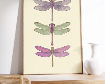 Japanese Wall Art, Dragonfly Wall Art, Japanese Exhibition Poster, Mid Century Modern, Colorful Animal Art, Japandi Apartment Decor