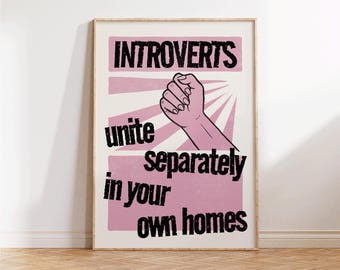 Introvert Humor, Funny Introvert Gift, Introvert Wall Art, Girly Wall Art, Cozy Apartment Decor, Homebody Poster, Anxiety Preppy Dorm Decor