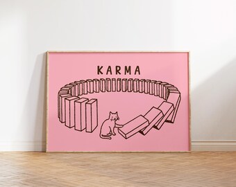 Karma Art, Black Cat Print, Minimalist Wall Art, Funny Wall Art, Retro Apartment Decor, Sarcastic Poster, Eclectic Print, Positive Wall Art