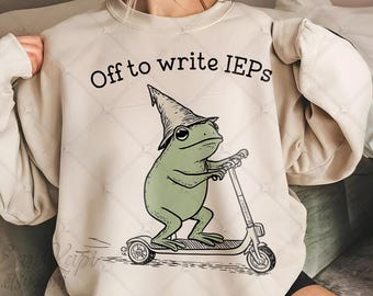Off to Write IEPs PNG, Special Education Teacher Frog Clipart, Cute Scooter Frog, Pop Culture Teacher PNG, Instant Download