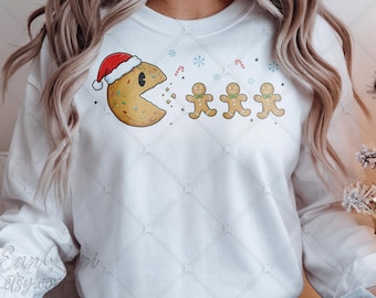 Cookie Ginger Pacman Style Digital Download | Funny Pop Culture Christmas PNG | Retro Holiday Design for DIY Shirt, Mug & Print