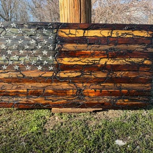 Rustic American Flag | Fractal Burned | Reclaimed Wood Wall Art | Veteran Made