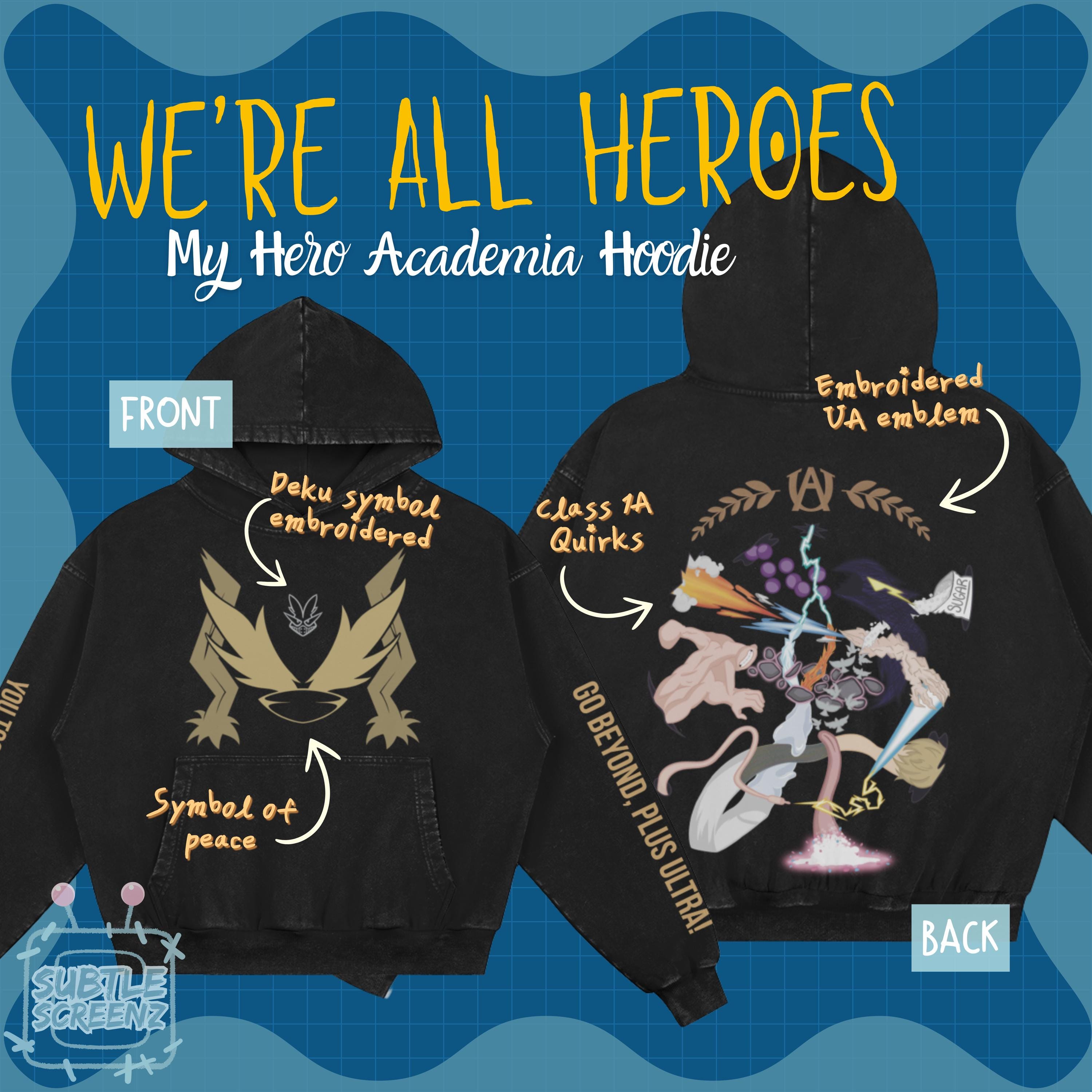 Felpa Con Cappuccio My Hero Academia - Stampa 3D, Unisex, Con Tasche, Leggera, Nera/multicolor