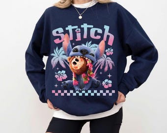 Stich und Kokosnuss PNG, süße blaue Charakterkunst, Sommerferien PNG, Hawaii Vibe, Blaue Alien Sommer Png, Tropische Vibes Digitale Datei