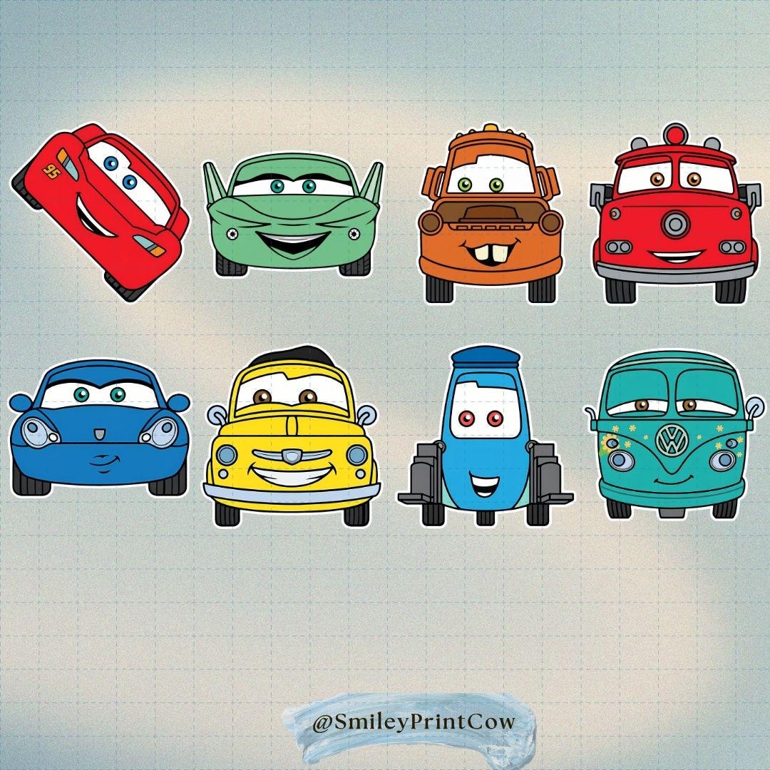 Set of 8 Disney Cars Characters Sticker PNG, Lightning Mcqueen Mater ...