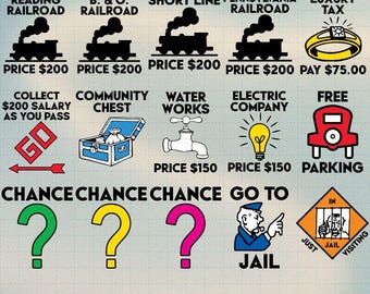 Set of 30 Monopoly Motivation PNG Without White Background, Board Game Icons Art, Monopoly Symbols, For Friend Squad, Halloween Costume Art