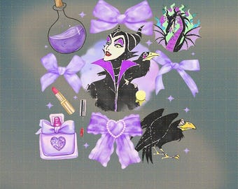 Maleficent Coquette Bows PNG, Girly Disney Villain, Disney Sleeping Beauty Watercolor Art, Pastel Goth Style, Villain Era Sublimation