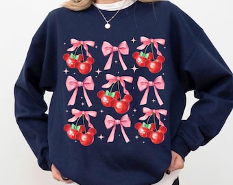 Mickey Cereja PNG, Fruta Fofa e Laço Rosa PNG, Estética Coquete, Fruta de Verão, Disney Feminino, Sublimação Digital