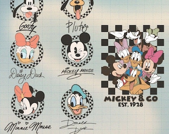 Set di 7 Mickey & Co. Est 1928 PNG, motivo a quadri di Topolino, coordinati per la famiglia PNG, per la squadra di Friends, regalo per i fan Disney, viaggio a Disneyland 2025