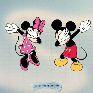 Musse Pigg med dabbning och dans PNG, Musse Pigg och Mimmi Pigg PNG, present till älskare, Disneyland-resa, parmatchande digital fil, Disney Mouse