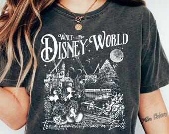 Disney World PNG, Retro Park Collage With Mickey and Minnie, Happiest Place on Earth, Magic Kingdom Epcot, Family Trip, Sublimation File