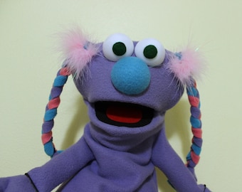 Purple Hand Puppet with Braided Pigtails