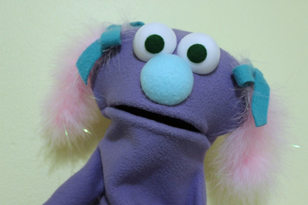 Purple Hand Puppet With Pink Boa Pigtails - Etsy