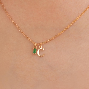 925 Sterling Silver Birthstone Initial Necklace , Custom Initial Necklace, Personalized Necklace, Birthstone Necklace, Birthday Gift for Her