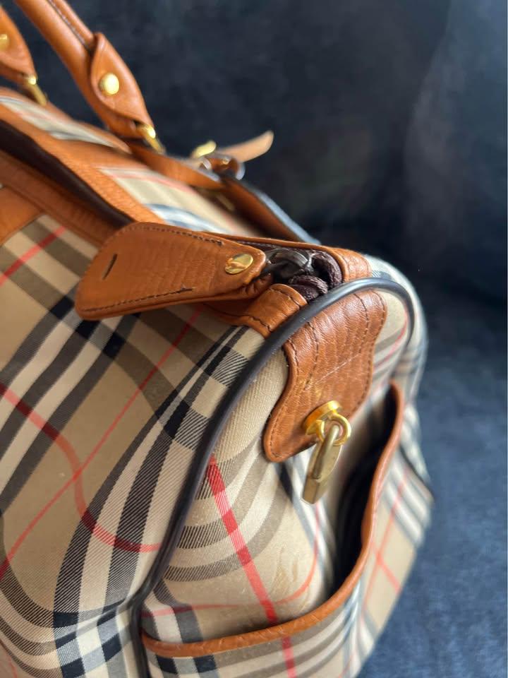 Vintage Burberry Duffle Bag – Iconic Check & Leather Trim - Etsy