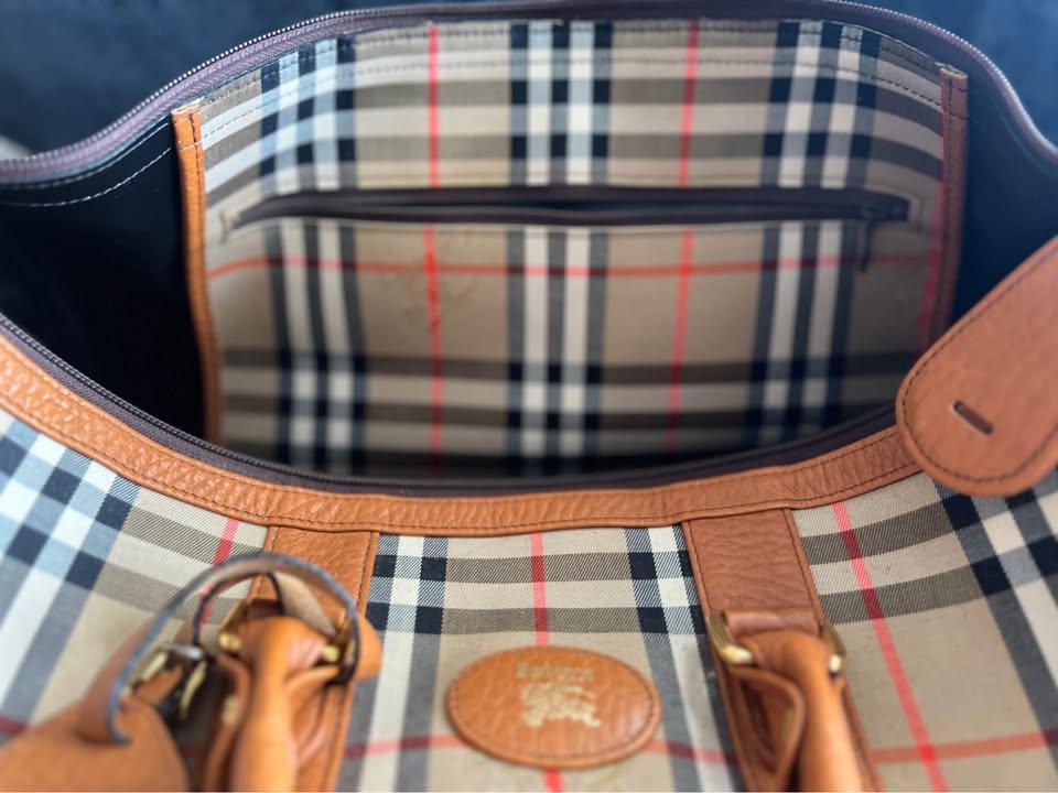 Vintage Burberry Duffle Bag – Iconic Check & Leather Trim - Etsy