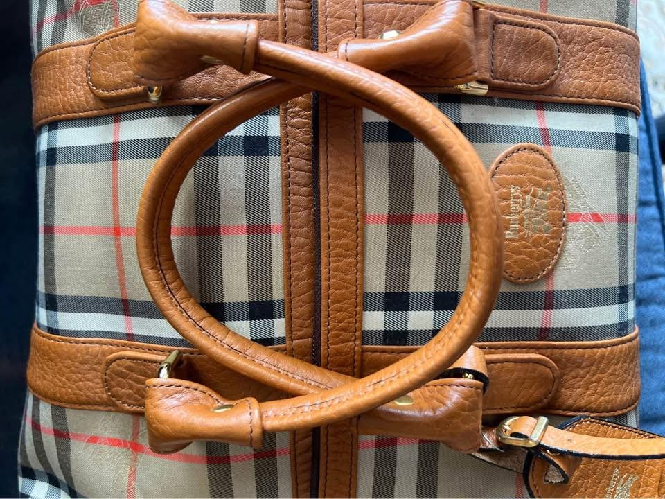 Vintage Burberry Duffle Bag – Iconic Check & Leather Trim - Etsy