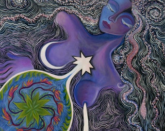 Cosmic Mother Birthing a New World - print of painting