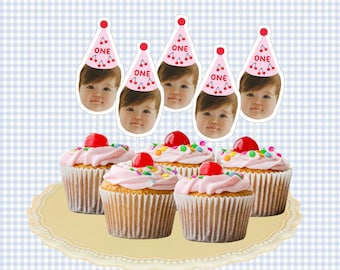 Custom Face Cherry Cupcake Toppers: Birthday Party Hats (Digital Download)