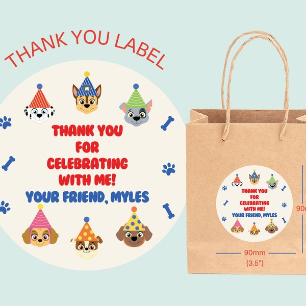 PAW PATROL Thank you Tags - Printable - Kids Birthday Party