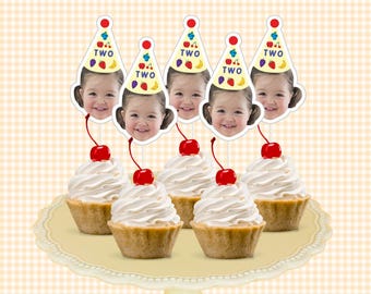 Custom Face Fruit Party Hat Cupcake Topper (Digital Download)