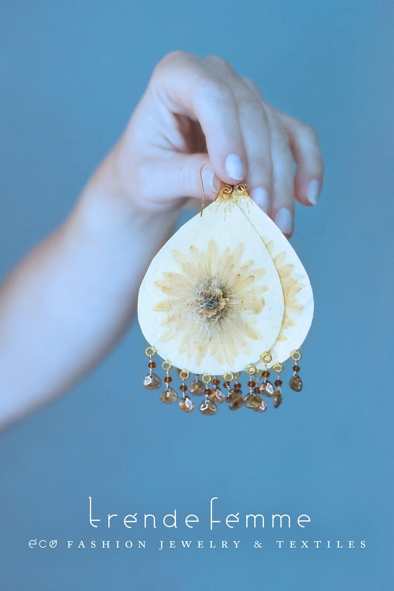 Handmade silk earrings, garden blooms silk-fusion earrings, pressed flower earrings, fiber earrings, summer earrings, nature earrings image 1