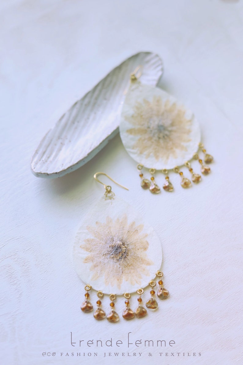 Handmade silk earrings, garden blooms silk-fusion earrings, pressed flower earrings, fiber earrings, summer earrings, nature earrings image 5
